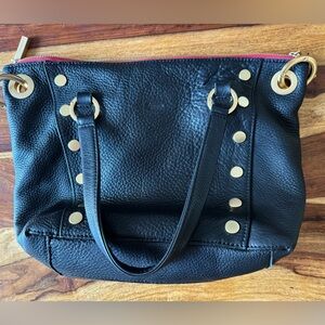 Hammitt satchel black/brushed gold red zip, medium